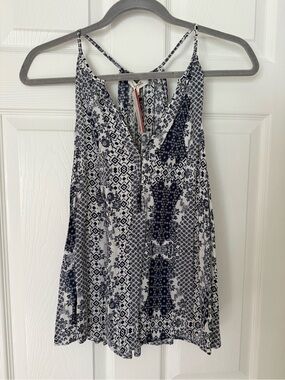 Navy and White Patterned Tank Blouse
